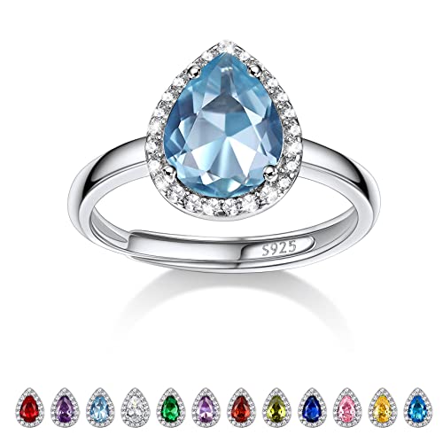 Bestyle Frauen Mondstein Ring Blau Stein Frauen Aquamarine Modeschmuck Ring Silber 925 Verstellbarer Damenring Kristall Verlobungsring Geschenk für Geburtstage von Bestyle