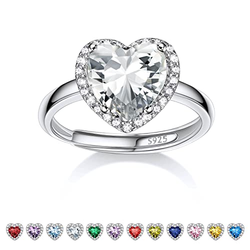 Bestyle Mondstein Ring Silber 925 Damen Verstellbare Ringe mit Geburtsstein April Fingerringe Herz-Ehering Zirkonia Schmuck für Mädchen von Bestyle