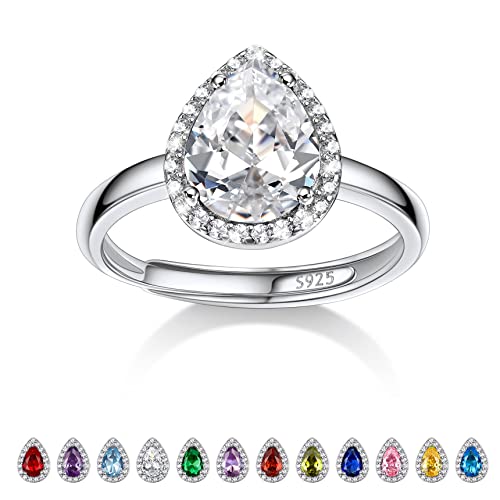 Bestyle Glänzender Zirkonia Ringe für Damen April Geburtsstein Fingerring Verstellbarer Ring Silber 925 Mädchen Bling Modeschmuck von Bestyle