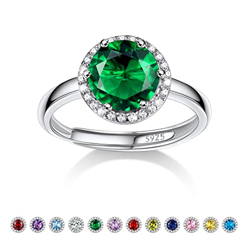 Bestyle Ring Grüner Stein für Damen Silber 925 Smaragd Schmuck Verstellbarer Fingerring Bling Verlobungsring Geschenk für Geburtstage von Bestyle
