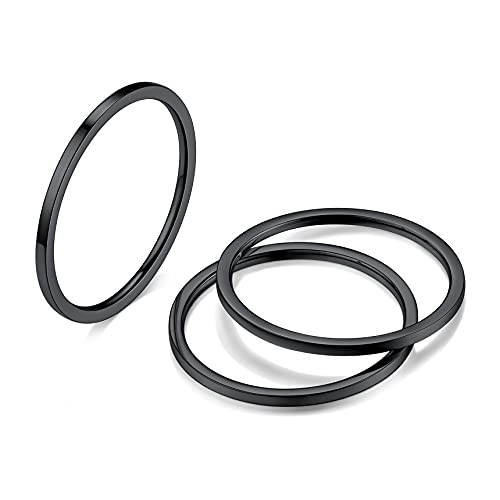 Bestyle Ring Set Edelstahl Knöchelringe Schwarz 3 Pcs Fingerring 1mm Stapelbare Ringe Set 3 Stück Bandringe für Damen Mädchen Schlichte Daumenring Größe 49 von Bestyle