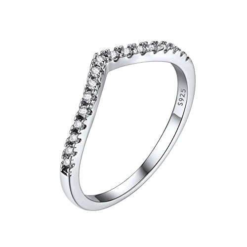 Bestyle Ring Silber 925 Damen 3A Zirkonia Versprich Jubiläum V-Form Wishbone Ring Shining Wish Ring mit Zirkonia Schlichter Glänzender Wunsch Ring Größe 49 von Bestyle