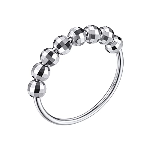 Bestyle Ring Silber 925 Damen Anxiety Ring mit beweglichen Perlen Dekompressionsring weissgold Angstring zarter Fidget Ring Modeschmuck Daumenring 59.35(18.9) von Bestyle