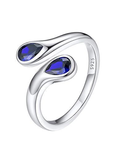 Bestyle Ring Silber 925 Damen Offen Verstellbare Ring Blauer Stein Einfacher Ring Teardrop Chunky Rings Silver Frauen Stressring mit Geburtsstein Saphir Bestyle Ring Silber 925 Damen Offen Verstellbare Ring Blauer Stein Einfacher Ring Teardrop Chunky Rings Silver Frauen Stressring mit Geburtsstein Saphir von Bestyle