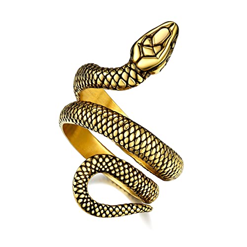 Bestyle Ring für Herren Jungen Damen Punk Schlange Fingerring Edelstahl Kobra Ring Vintage Schlangenschmuck für Geburtstag Weihnachten Gold 57.17(18.2) von Bestyle