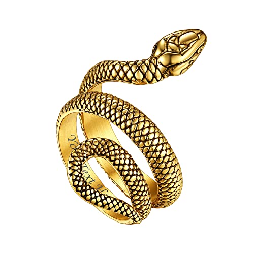 Bestyle Ring für Herren Jungen Damen Punk Schlange Fingerring Edelstahl Kobra Ring mit Gravur Vintage Schlangenschmuck für Geburtstag Weihnachten Gold 59.37(18.9) von Bestyle