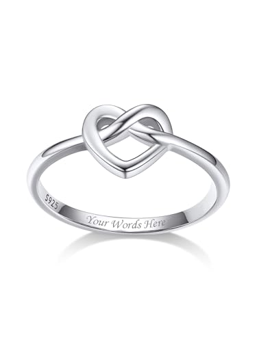 Bestyle Infinity Herz Ring 925 Frauen Silberring mit Text Gravur, Knotted Heart Fingerring Eheringe Freundschaftsringe Modeschmuck, Weißgold, Ringgröße 52 von Bestyle