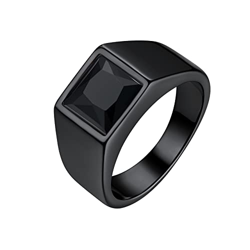 Bestyle Ring mit Schwarzem Stein Herren Ring Edelstahl Bandring Schwarzer Onyx Biker Ring, 8 * 8mm Achat Pinky Daumen Ring für Papa Vater Schmuck Geschenk, Größe 62, Schwarz von Bestyle