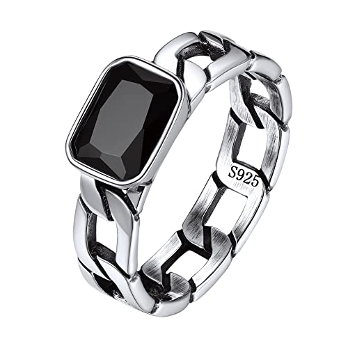 Bestyle Ringe Damen Herren Silber 925 Schwarzer Zirkonia Bandring Jungs Panzerkette Fingerring kubanischer Kettenring Hip Hop Punk Schmuck Ringgröße 52 von Bestyle