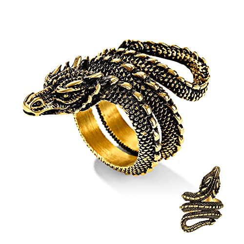 Bestyle Ringe Frauen Herren Drachenring aus Edelstahl Vintage Dragons Fingerring Hip Hop Schmuck Geschenk Gold 59.37(18.9) von Bestyle