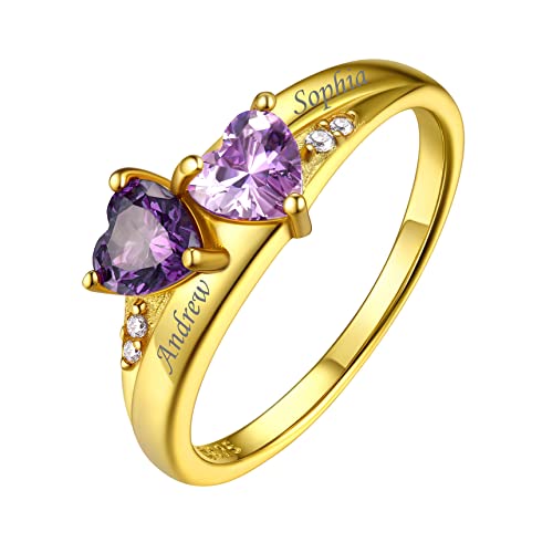 Bestyle Ringe Frauen Silber 925 Kristall Ring Personalisiert Mit Stein Herrenringe Verlobungsring Modeschmuck Mondstein Ring Mit Gravur Gold Zwei Geburtssteine von Bestyle