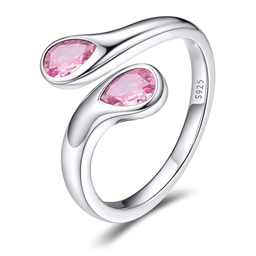 Bestyle Silber Ringe 925 Frauen Verstellbare mit Rosa Stein Einfacher Ring Teardrop Anxiety Ring Geschenk für Damen von Bestyle
