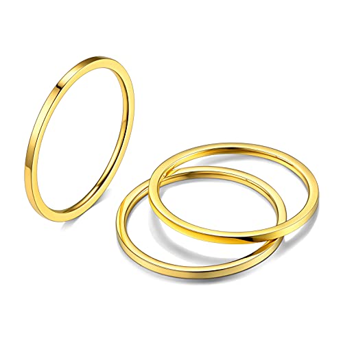 Bestyle Ringe Set Gold 3 Stück Fingerring Edelstahl Stapelbare Daumenring Einfaches Band Knöchelringe Set 1mm Schlichte Knuckle Ringe für Damen Mädchen, Größe 54 von Bestyle