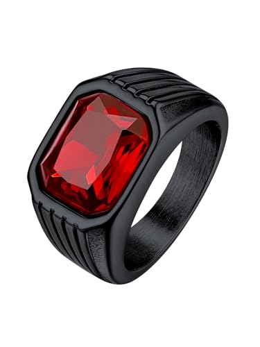 Bestyle Edelstahl Männer Rubin Onyx Ring CZ Bandring Quadrat Vintage Edelstein Gothic Siegelring Fingerring Größe 54, Schwarz von Bestyle