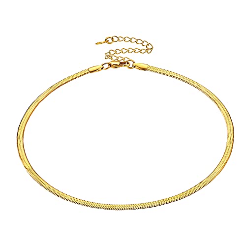 Bestyle Schlangenkette Choker Damen Edelstahl Necklace Women Flach Kette Snake Kette, Länge 32-41cm, Breite 3mm, Gold von Bestyle