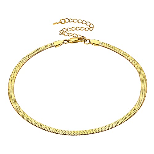 Bestyle Schlangenkette Choker Damen Edelstahl Necklace Women Flach Kette Snake Kette, Länge 32-41cm, Breite 5mm, Gold von Bestyle