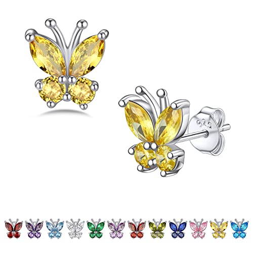 Bestyle Schmetterling Ohrstecker Silber 925 Ohr Piercing Gelber Kristall Ohrringe für Damen Mädchen Butterfly Earrings Chirurgenstahl Ohrschmuck von Bestyle