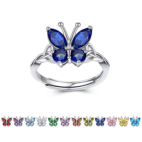 Bestyle Schmetterlingsringe 925 Sterling Silber Verstellbarer Ring für Frauen Mädche Mutter Open Ring mit blauer Stein Mondstein Schmuck Geburtstagsgeschenke von Bestyle