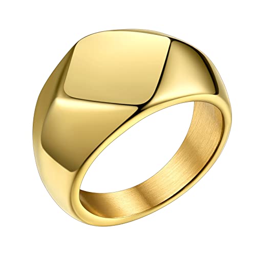 Bestyle Siegelring Personalisiert Edelstahl Erinnerungsgeschenk Bandring Herren Signetring Modeschmuck für Damen Fingerring Hip Hop Ring Gold 62 von Bestyle