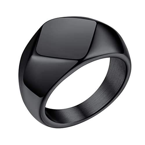 Bestyle Siegelring Personalisiert Edelstahl Erinnerungsgeschenk Bandring Herren Signetring Modeschmuck für Damen Fingerring Hip Hop Ring Schwarz 54 von Bestyle