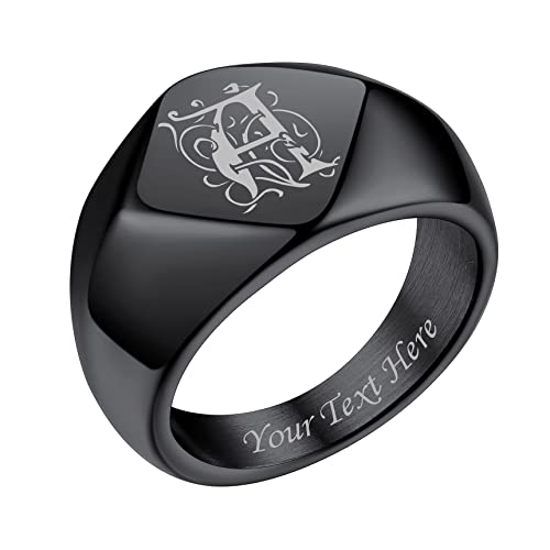 Bestyle Signetring Damenring Siegelring Herren Buchstabe Erinnerungsgeschenk ring mit Anfangsbuchstaben Mädchenring Hip Hop Ring Schwarz 62 von Bestyle