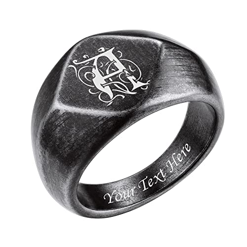 Bestyle Signetring Damenring Siegelring Herren Buchstabe Erinnerungsgeschenk ring mit Anfangsbuchstaben Mädchenring Hip Hop Ring Vintage Grau 57 von Bestyle