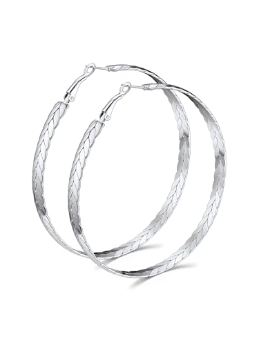 Bestyle Silber Creolen Groß Edelstahl Ohrringe Damen Huggies Creolen Hoop Earrings Durchmesser 60MM Helix Conch Ohr Piercing Geschenk für Mädchen Freundin Mama von Bestyle