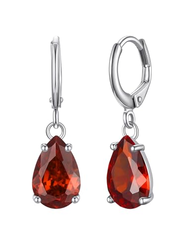 Bestyle Silber Ohrringe Damen 925 Rubin birnenförmig Geburtssteine Juli Geburtstags Geschenk Federklammer-Ohrbügel Geburtstags Geschenk von Bestyle