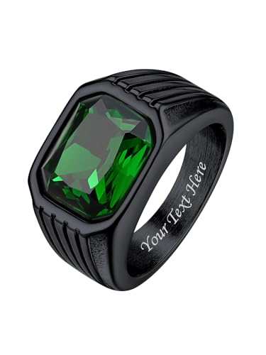 Bestyle Smaragd Siegelring mit Gravur für Herren 10 * 12mm Quadrat Schliff Edelstein Bandring Männer Retro Gothic-Ring Edelstahl Ring Personalisierbarer Modeschmuck, Schwarz, Größe 62 von Bestyle
