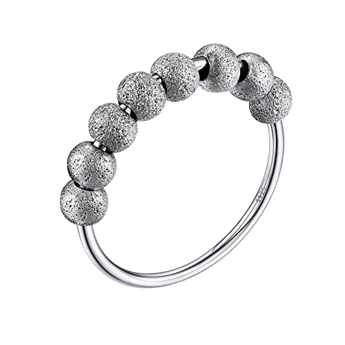 Bestyle Spinning Ring 925er Silber mit acht beweglichen Kugeln Stress Ring weissgold Daumenring Geburtsgeschenk für Mama Frau Mädchen 51.9(16.5) von Bestyle