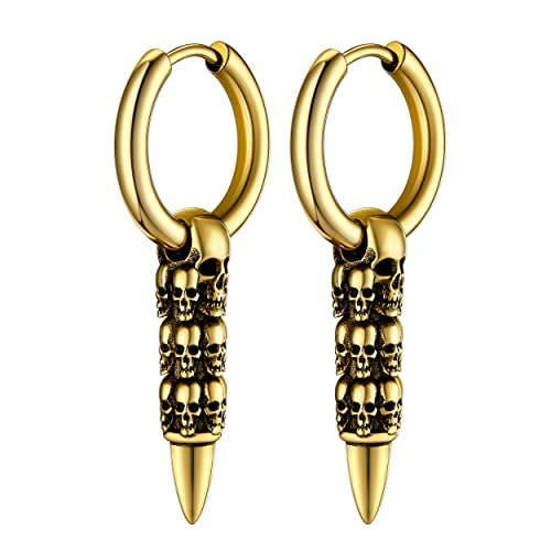 Bestyle Totenkopf Ohrhänger Damen aus Edelstahl Herren Gothic Punk Ohrringe Halloween Schmuck Gold von Bestyle