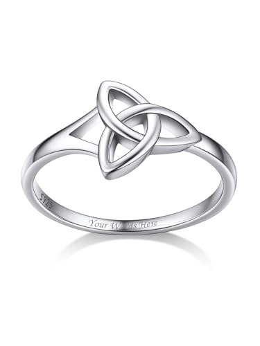 Bestyle Triquetra Trinität Ring Silber 925 Damen Keltischen Liebesknoten Fingerring Personalisierbarer Eheringe Gravierbarer Liebesring, Weißgold, Ringgröße 54 von Bestyle