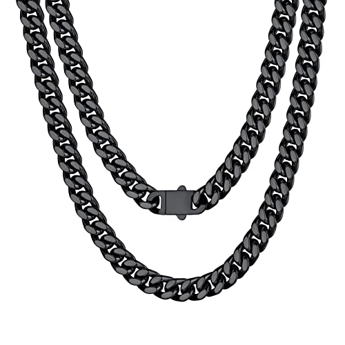 Bestyle Kette Männer 9mm Gliederkette Herren Edelstahl Cuban Links Chain Schwarz Panzerkette Hip Hop Schmuck Kettenlänge 45cm von Bestyle