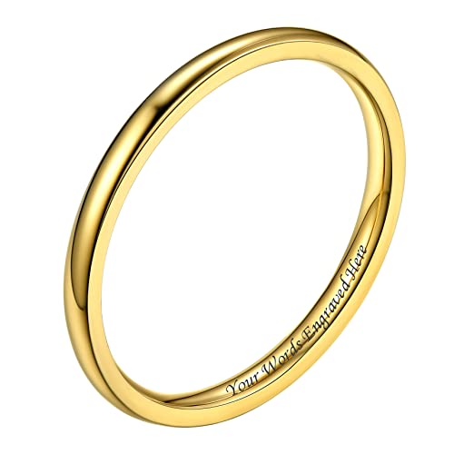 Bestyle Verlobungsring Gold Ehering Edelstahl Freundschaftsringe 2mm Partnerringe mit Gravur Personalisiertes Geschenk für Männer Frauen Paar 54 von Bestyle