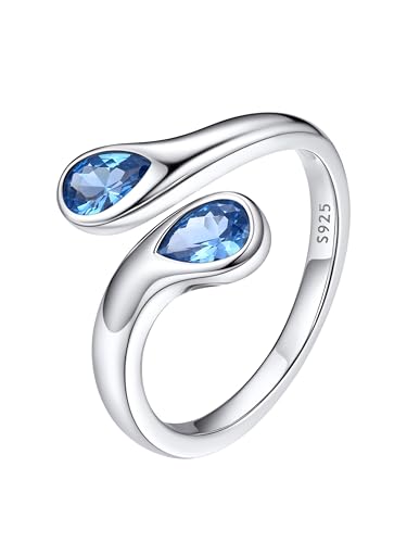 Bestyle Verstellbare Ringe Damen Silberring Silber 925 Edelsteinen Fingerring Offen Chunky Rings Weißgold Eheringe Promise Ring Stressring mit Blau Zirkonia von Bestyle