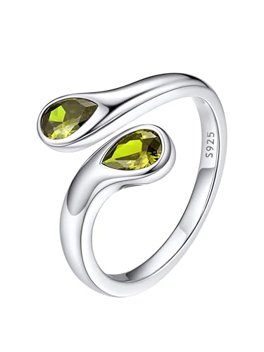 Bestyle Verstellbare Ringe Damen Silberring Silber 925 Edelsteinen Fingerring Offen Chunky Rings Weißgold Eheringe Promise Ring Stressring mit grünem Stein von Bestyle