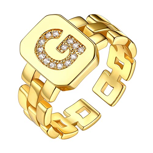 Bestyle Verstellbarer Ring Damen Offener Ring A-Z 26 Buchstaben Ring Mädchen Mit Steine Buchstaben Ring Gold Kupfer G von Bestyle