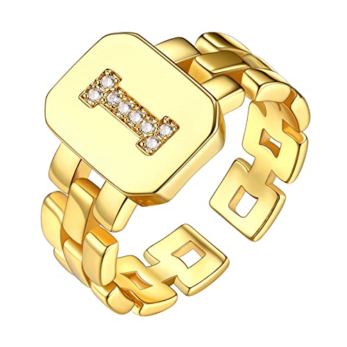 Bestyle Verstellbarer Ring Damen Offener Ring A-Z 26 Buchstaben Ring Mädchen Mit Steine Buchstaben Ring Gold Kupfer I von Bestyle