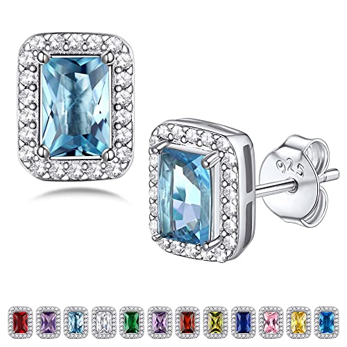 Bestyle Zirkonia Ohrringe Modische S925 Silber Frauen Aquamarin Ohrstecker Elegant Exquisite Kristalle Damenohrringe Eckige Ohrringe Ohrschmuck von Bestyle