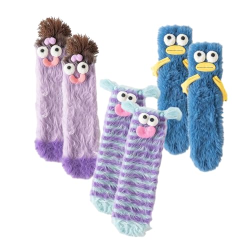 Beswitory Warm Cozy Fluffy Cartoon Monster Socks Kuschelsocken Damen 3D Soft Floor Flauschige Socken Dicke Winter Socken Wärmebettsocken Funny Fuzzy Socks Stoppersocken für Damen Winter von Beswitory