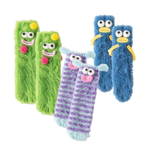 Beswitory Warm Cozy Fluffy Cartoon Monster Socks Kuschelsocken Damen 3D Soft Floor Flauschige Socken Dicke Winter Socken Wärmebettsocken Funny Fuzzy Socks Stoppersocken für Damen Winter von Beswitory