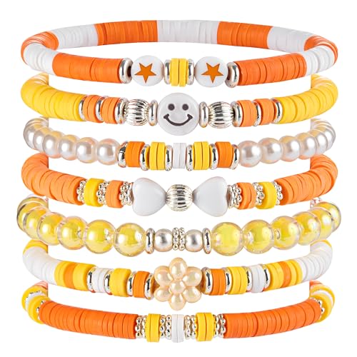 Besydec Adrette Freundschafts-Perlenarmbänder, Gelb und Orange, stapelbares Stretch-Armband für Damen, ästhetischer Schmuck, elastische Schnurarmbänder Besydec Adrette Freundschafts-Perlenarmbänder, Gelb und Orange, stapelbares Stretch-Armband für Damen, ästhetischer Schmuck, elastische Schnurarmbänder von Besydec