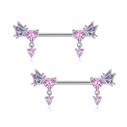 Besyvvin 2er Brustwarzenpiercing 14mm Chirurgenstahl Brustpiercing Nippel Brustwarze Piercing Ring Schmuck Damen Frau Rosa von Besyvvin