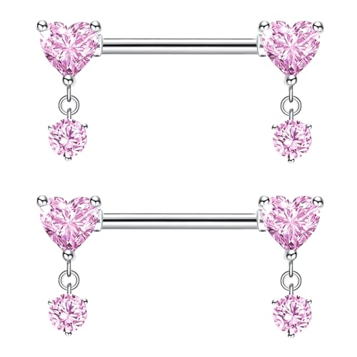 Besyvvin 2er Brustwarzenpiercing 14mm Rosa Nippelpiercing Chirurgenstahl Herz Piercing Nippel Brustwarze Ring Damen Frau von Besyvvin
