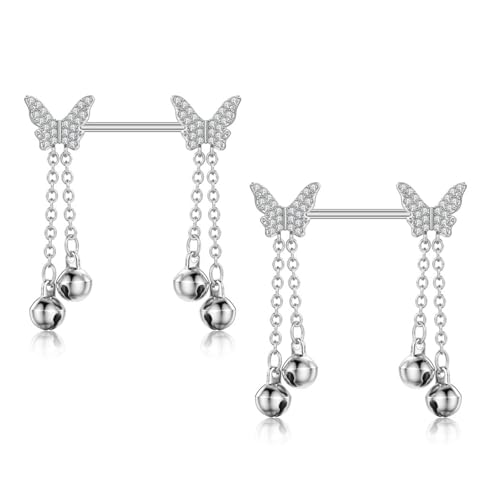 Besyvvin 2er Brustwarzenpiercing 16mm Nippelpiercing Chirurgenstahl Silber Schmetterling Piercing Nipple Brustwarze Ring Damen Frau Besyvvin 2er Brustwarzenpiercing 16mm Nippelpiercing Chirurgenstahl Silber Schmetterling Piercing Nipple Brustwarze Ring Damen Frau von Besyvvin