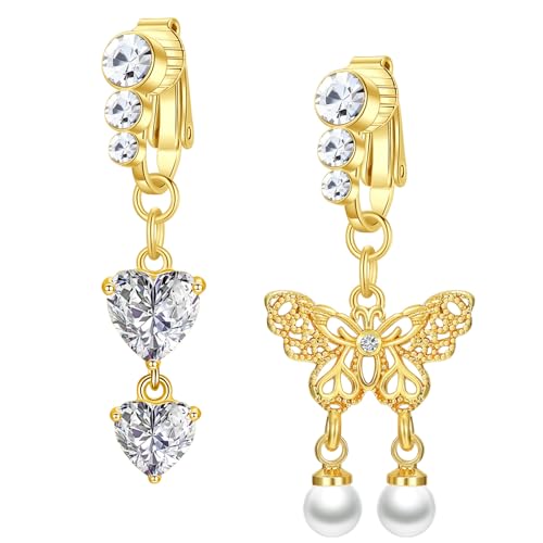 Besyvvin 2er Fake Bauchnabelpiercing Clips On Bauchpiercing Gold Herz Schmetterling Faux Piercing Bauchnabel Schmuck Damen von Besyvvin