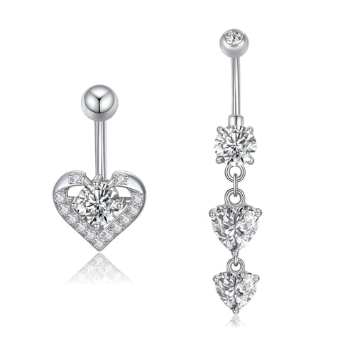 Besyvvin 2stk Bauchnabelpiercing 10mm Chirurgenstahl Silber Bauchpiercing Herz Piercing Bauchnabel Anhänger Damen Frau von Besyvvin