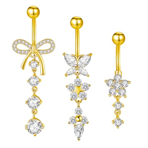 Besyvvin 3er Bauchnabelpiercing Gold 10mm Schmetterling Blume Bauchpiercing Piercing Bauchnabl Schmuck Chirurgenstahl Damen von Besyvvin
