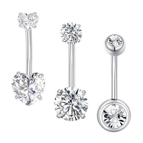Besyvvin 3er Bauchnabelpiercing Silber 12mm Chirurgenstahl Herz Bauchpiercing Piercing Bauchnabel Ring Damen Frau von Besyvvin