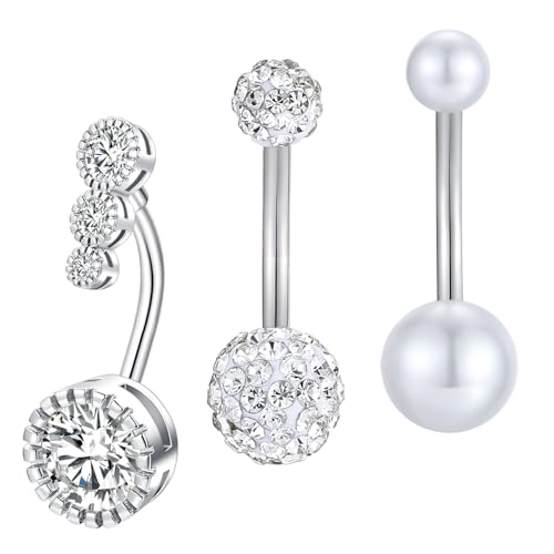 Besyvvin 3er Bauchnabelpiercing Silber 12mm Chirurgenstahl Silber Bauchpiercing Piercing Bauchnabel Ring Damen Frau von Besyvvin